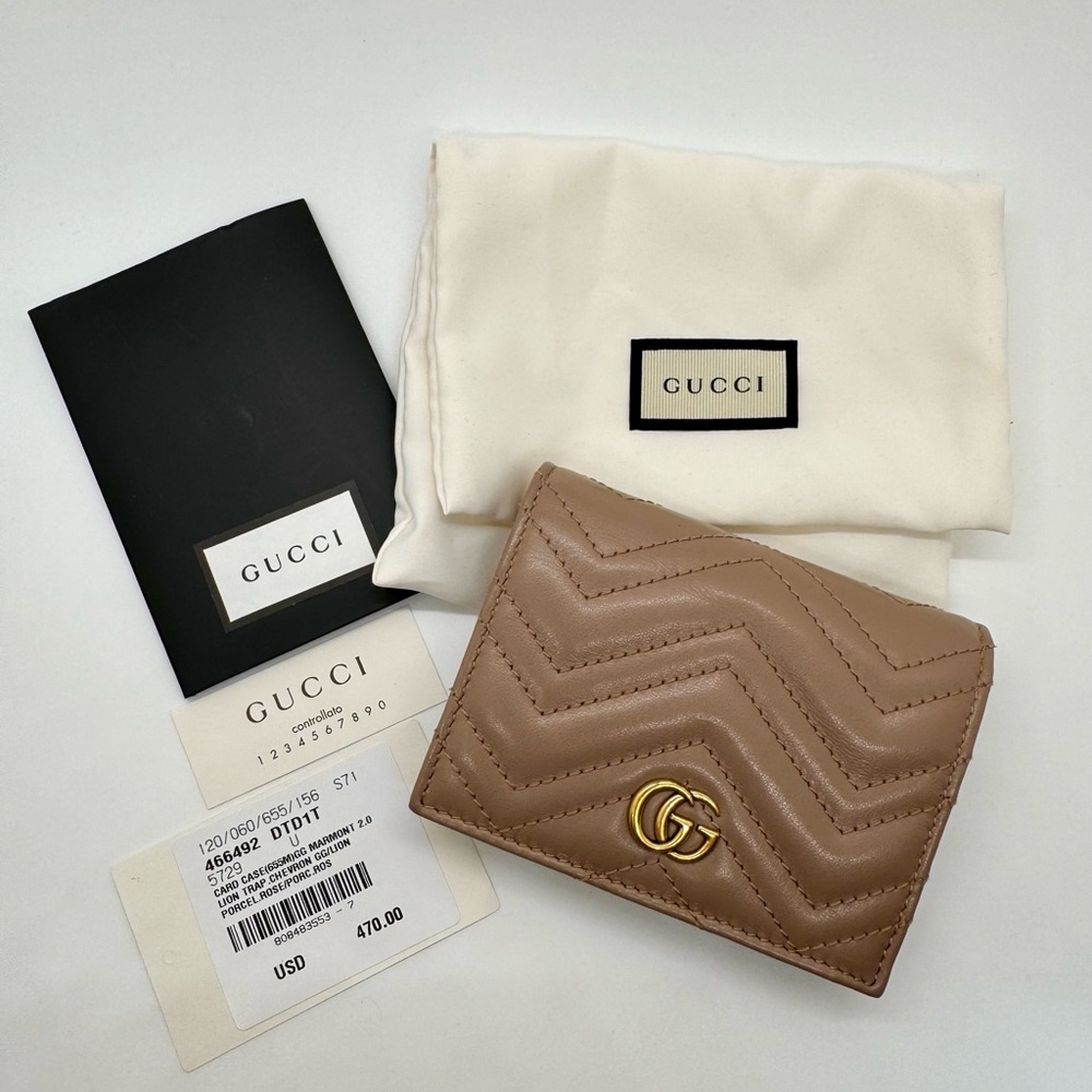 Gucci GG Marmont Card Case Wallet Porcelain Rose - Picture 2 of 9